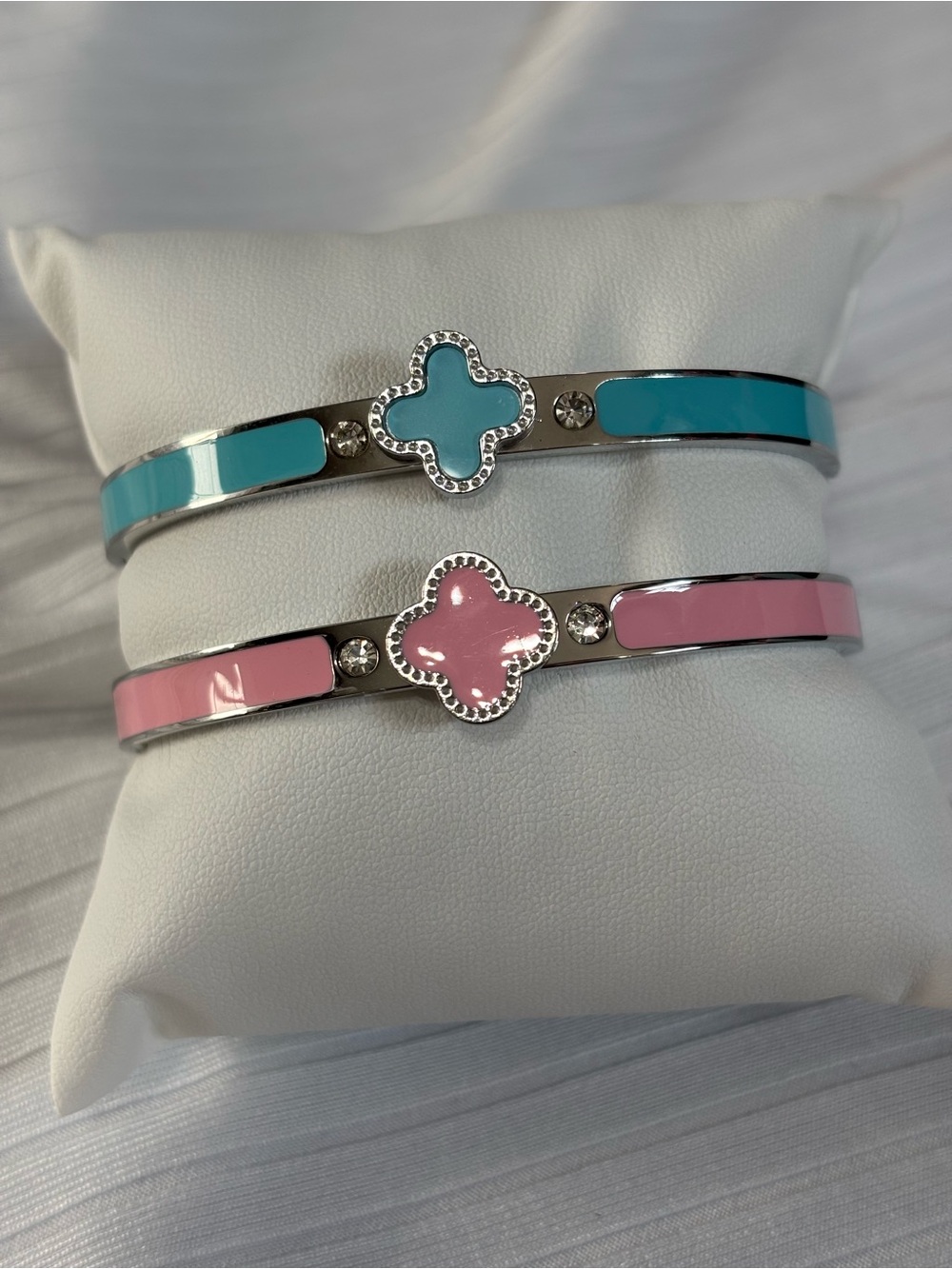 Enamel Clover Bracelets in Blue & Pink
